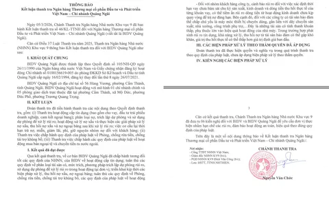 Những rủi ro nào được Thanh tra NHNN cảnh báo đối với các khoản vay lớn tại BIDV Quảng Ngãi?